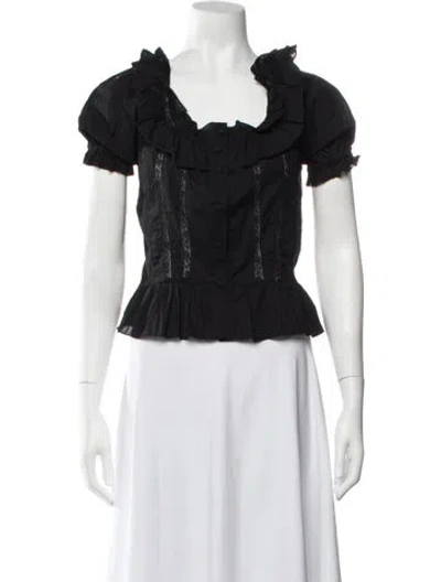 Pre-owned Loretta Caponi Square Neckline Short Sleeve Blouse W/ Tags In Black
