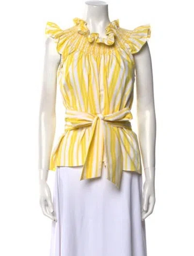 Pre-owned Loretta Caponi Striped Crew Neck Blouse W/ Tags In Yellow