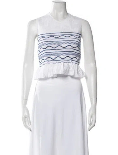 Pre-owned Loretta Caponi Striped Crew Neck Blouse In White