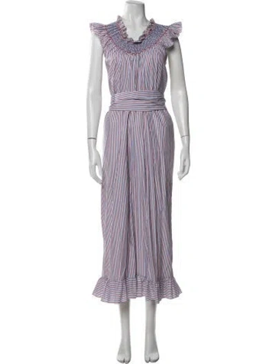 Pre-owned Loretta Caponi Striped Long Dress In Black/red