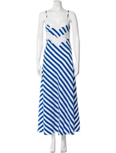 Pre-owned Loretta Caponi Striped Long Dress In Blue