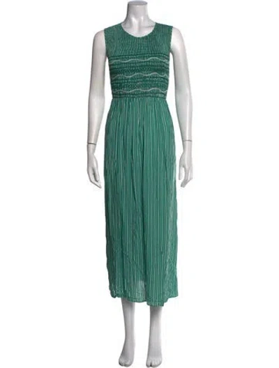 Pre-owned Loretta Caponi Striped Long Dress In Green/white