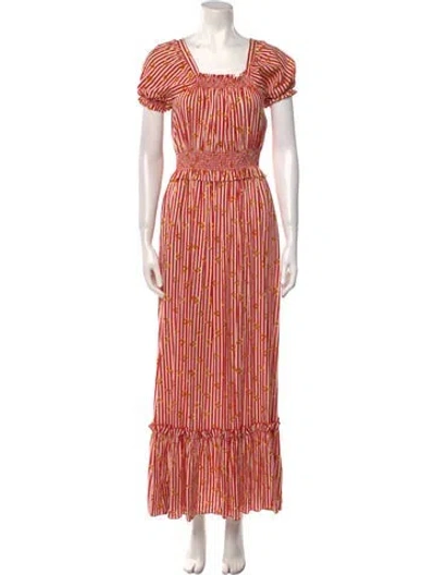 Pre-owned Loretta Caponi Striped Long Dress In Red