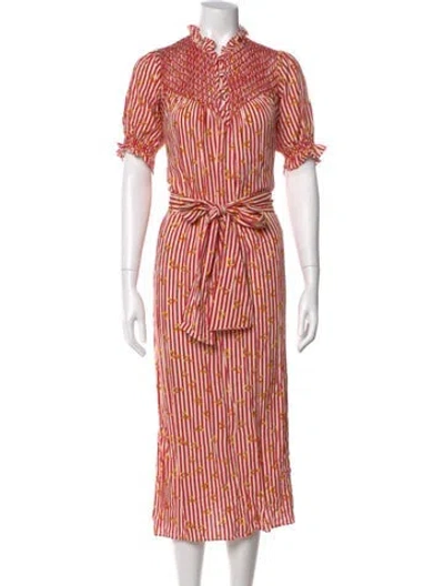 Pre-owned Loretta Caponi Striped Long Dress In Red
