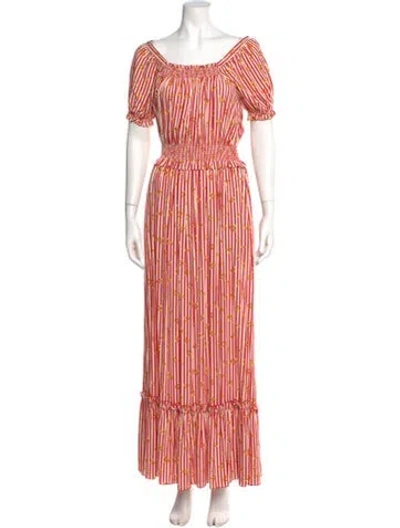 Pre-owned Loretta Caponi Striped Long Dress In Red