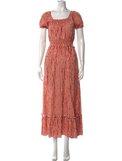Pre-owned Loretta Caponi Striped Long Dress In Red