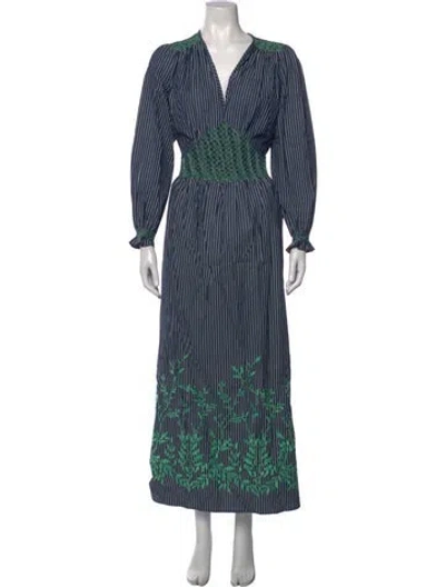 Pre-owned Loretta Caponi Striped Long Dress W/ Tags In Blue