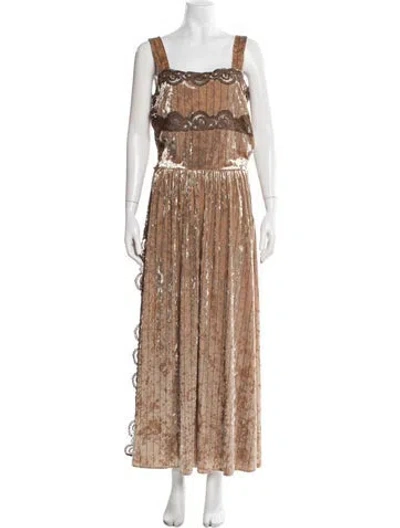 Pre-owned Loretta Caponi Striped Long Dress W/ Tags In Metallic/neutrals