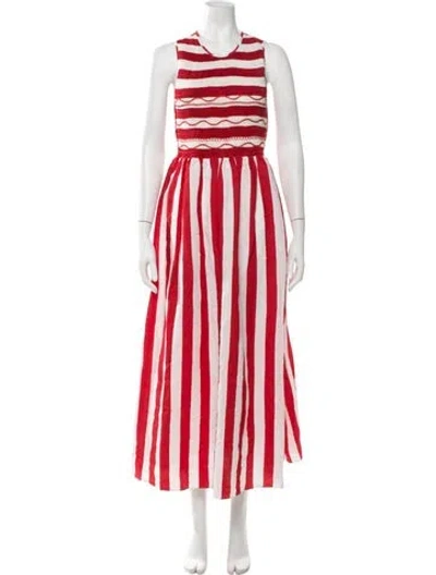 Pre-owned Loretta Caponi Striped Long Dress W/ Tags In Red