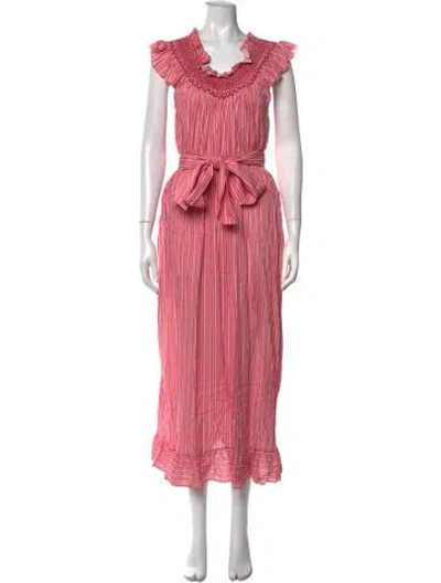 Pre-owned Loretta Caponi Striped Long Dress W/ Tags In Red