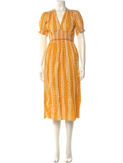 Pre-owned Loretta Caponi Striped Long Dress In Yellow