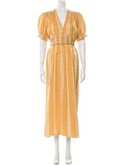Pre-owned Loretta Caponi Striped Long Dress In Yellow