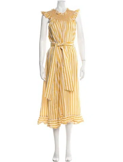 Pre-owned Loretta Caponi Striped Long Dress In Yellow
