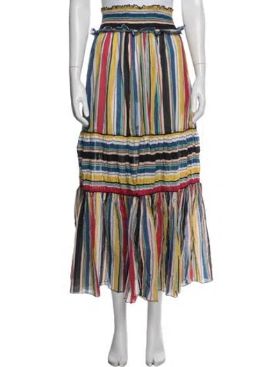 Pre-owned Loretta Caponi Striped Long Skirt In Blue