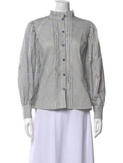 Pre-owned Loretta Caponi Striped Long Sleeve Blouse In Multicolor