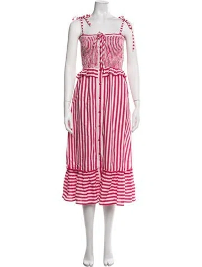 Pre-owned Loretta Caponi Striped Midi Length Dress In Pink