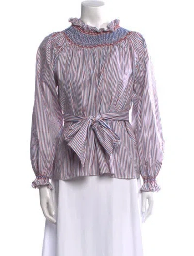 Pre-owned Loretta Caponi Striped Mock Neck Blouse In Multi