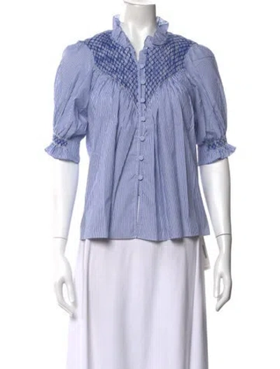 Pre-owned Loretta Caponi Striped Short Sleeve Blouse In Multi