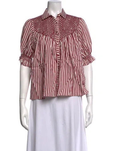 Pre-owned Loretta Caponi Striped Short Sleeve Blouse In Multicolor