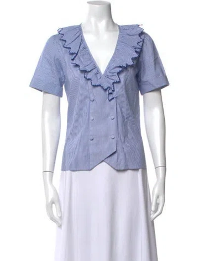 Pre-owned Loretta Caponi Striped V-neck Blouse In Blue
