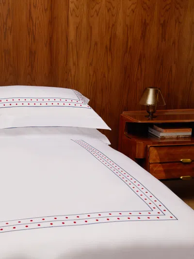 Loretta Caponi Stripes & Dots Hand-embroidered Cotton King-size Duvet Cover  Abask Luxury Gift In White