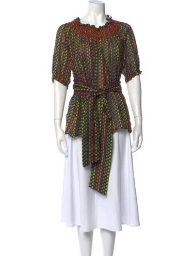 Pre-owned Loretta Caponi Tweed Printed Blouse In Multicolor