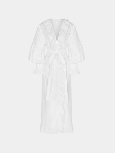 Loretta Caponi Ursula Embroidered Cotton Dress Size: L  Abask Luxury Gift In White