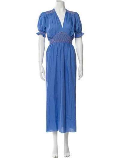 Pre-owned Loretta Caponi V-neck Long Dress In Blue