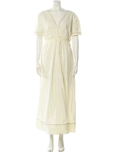 Pre-owned Loretta Caponi V-neck Long Dress W/ Tags In Neutral