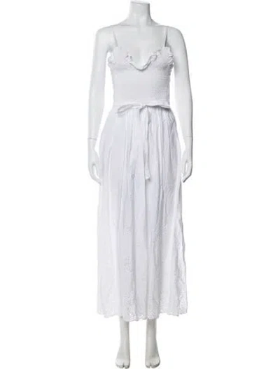 Pre-owned Loretta Caponi V-neck Long Dress In White