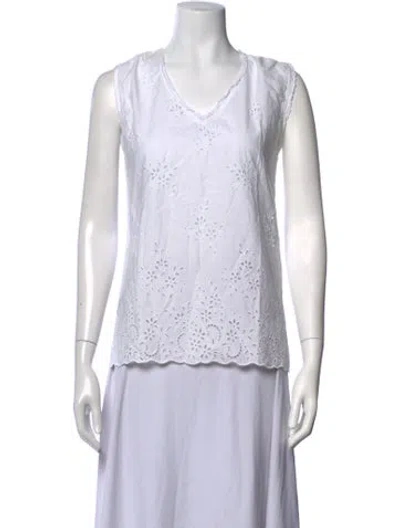 Pre-owned Loretta Caponi V-neck Sleeveless Blouse In White