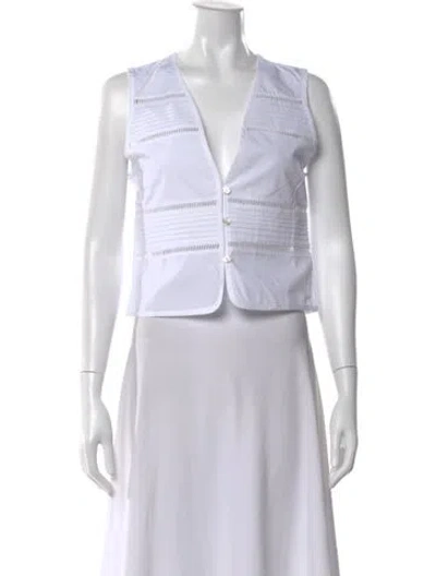 Pre-owned Loretta Caponi V-neck Sleeveless Button-up Top W/ Tags In White