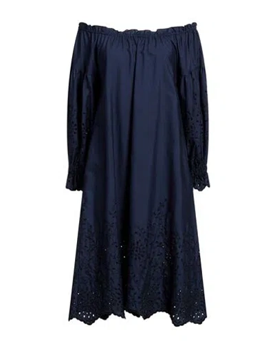 Loretta Caponi Woman Midi Dress Navy Blue Size M Cotton, Polyamide