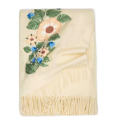 Loretta Caponi Wool Flowers And Blackberries Blanket In Brown