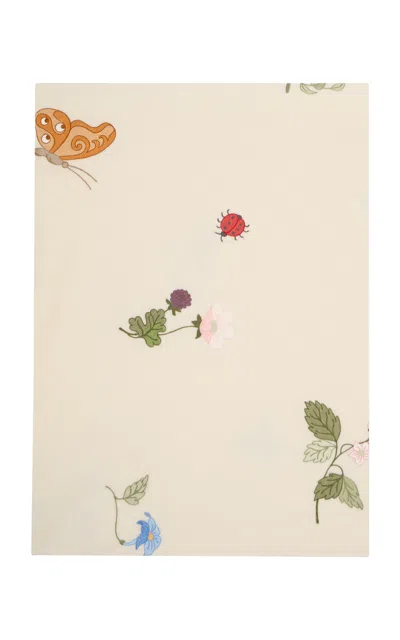 Loretta Caponi X Carlos Mota Large Natura Embroidered Cashmere Throw In Off-white