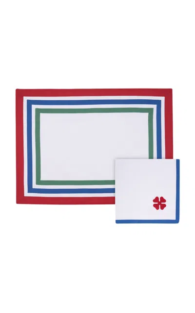 Loretta Caponi X Carlos Mota Lucky You Applique Rectangular Placemat And Napkin Set Of 2 In Multi