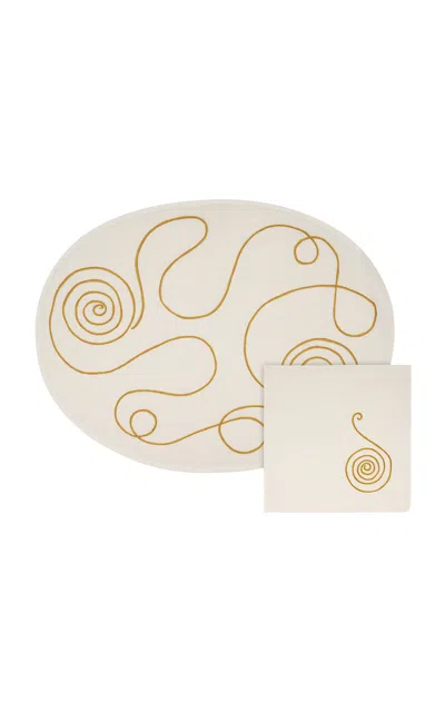 Loretta Caponi X Carlos Mota Mobile Set Of 2 Placemat And 2 Napkin Set. In Off-white