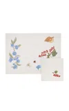Loretta Caponi X Carlos Mota Natura Embroidered Placemat And Napkin Set Of 2 In White