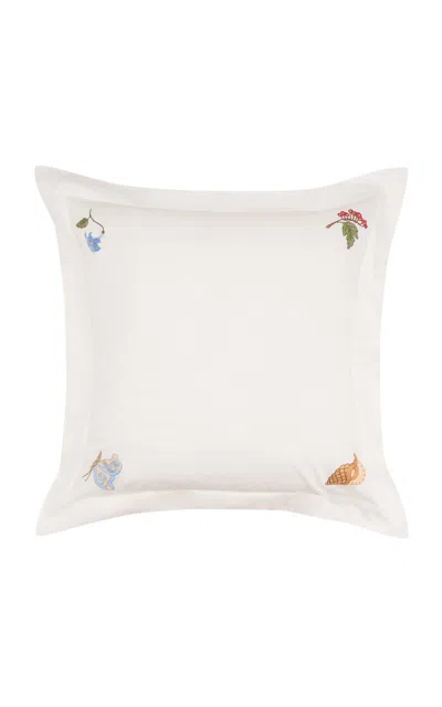 Loretta Caponi X Carlos Mota Natura Embroidered Square Pillow In White