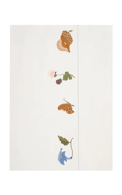 Loretta Caponi X Carlos Mota Natura Embroidered Top Sheet In White