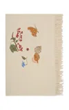Loretta Caponi X Carlos Mota Natura Embroidered Wool Throw In Off-white