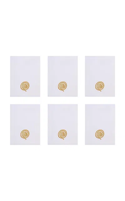 Loretta Caponi X Carlos Mota Set Of Six Mobile Embroidered Cocktail Napkins In White