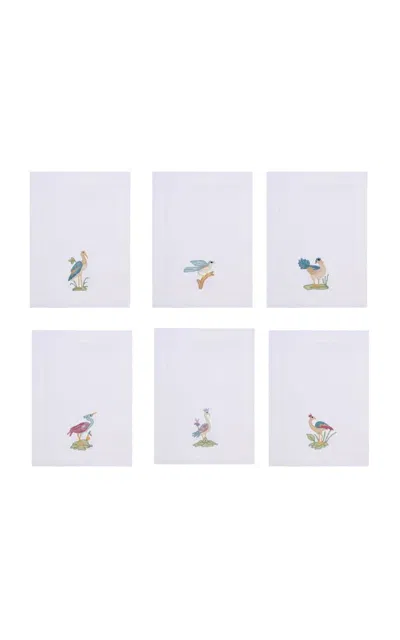 Loretta Caponi X Carlos Mota Set Of Six Natura Embroidered Cocktail Napkins In White