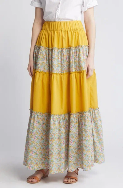Loretta Caponi X Liberty London Bibi Tiered Skirt In Top Pastel Poppy Daisy Yellow