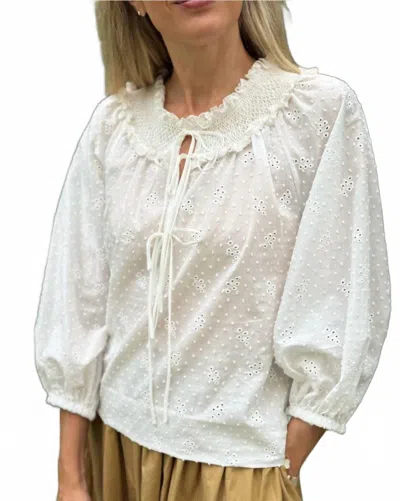Loretta Caponi Zita Blouse In Flowery Plumetis In White