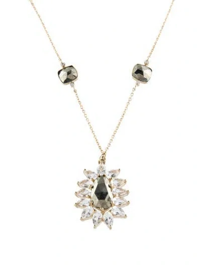 Pre-owned Loretta Castoro 14k 2.78ctw Topaz, Pyrite & Diamond Pendant Necklace, 18" In Multi