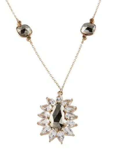 Pre-owned Loretta Castoro 14k 2.78ctw Topaz, Pyrite & Diamond Pendant Necklace, 18" In Multi