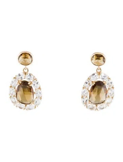 Pre-owned Loretta Castoro 14k 3.62ctw Topaz &smokey Quartz Drop Earrings In Multi