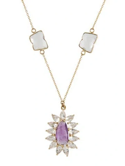 Pre-owned Loretta Castoro 14k Multistone Station Pendant Necklace, 18"