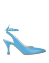 Loretta Pettinari Woman Pumps Azure Size 8 Leather In Blue